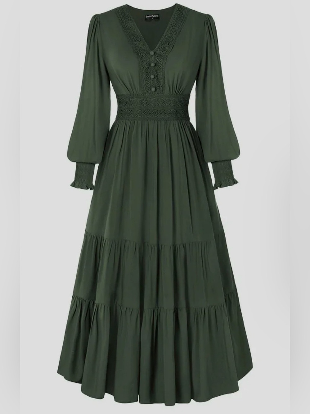 Scarlet Darkness Forest Green Renaissance Smocked  Elastic Waist Dress Large